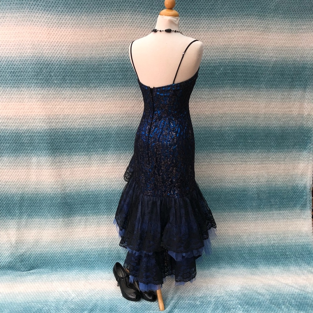 Vintage 80s Prom dress black blue lace tulle